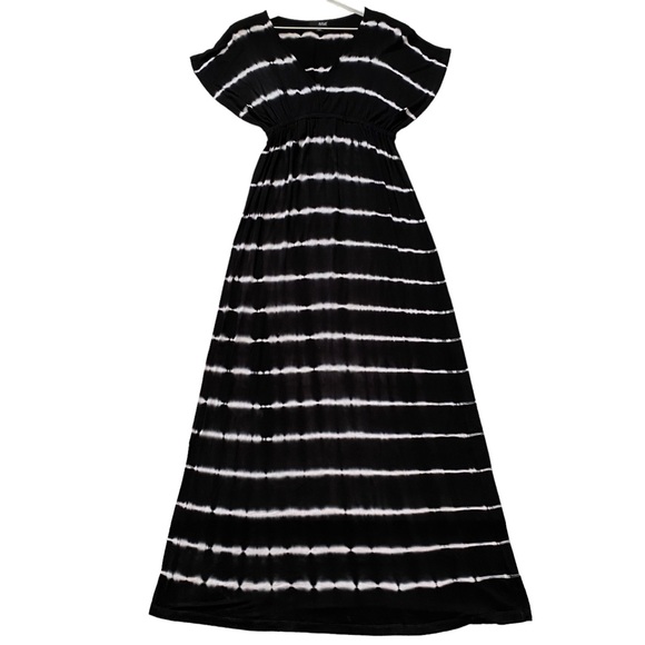 a.n.a. Women’s V-Neck Black & White Tie Dye Stripes Maxi Dress Size Small - Picture 10 of 10